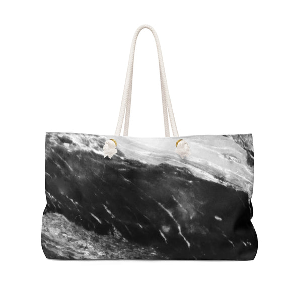 Black Marble Print Weekender Bag, Large 24"x13" Designer Oversize Bag- Printed in USA-Weekender Bag-24x13-Heidi Kimura Art LLC