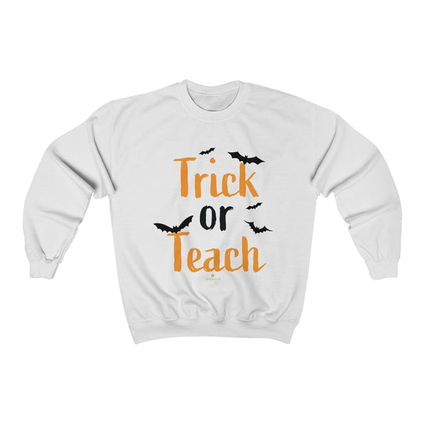 Fun Trick or Teach Bats Print Unisex Crewneck Sweatshirt For Teachers -Made in USA-Sweatshirt-White-S-Heidi Kimura Art LLC