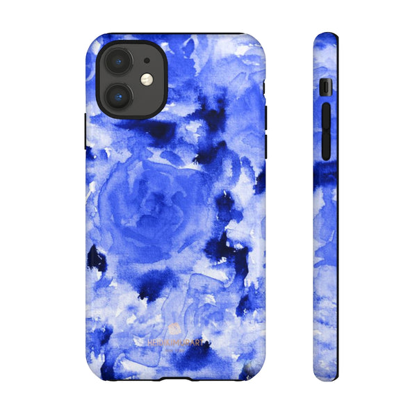 Blue Floral Print Phone Case, Roses Tough Designer Phone Case -Made in USA-Phone Case-Printify-iPhone 11-Glossy-Heidi Kimura Art LLC