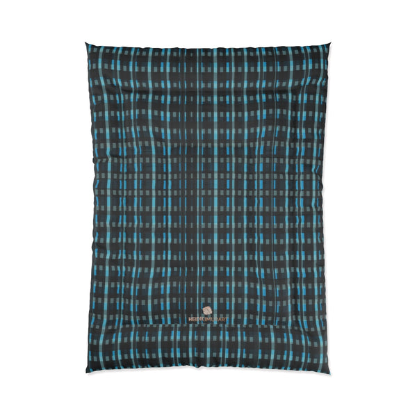 Blue Tartan Plaid Print Luxury Designer Best Comforter For King/Queen/Full/Twin Bed-Comforter-68x92-Heidi Kimura Art LLC