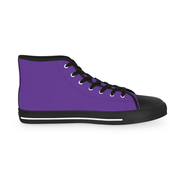 Dark Purple Men's High Tops, Dark Purple Modern Minimalist Solid Color Best Men's High Top Laced Up Black or White Style Breathable Fashion Canvas Sneakers Tennis Athletic Style Shoes For Men (US Size: 5-14)