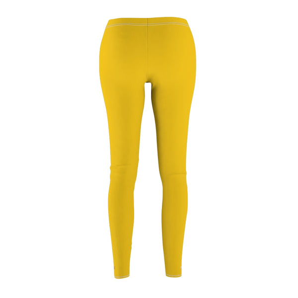 Lemon Yellow Solid Color Print Women's Dressy Long Casual Leggings- Made in USA-All Over Prints-Heidi Kimura Art LLC