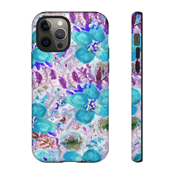 Blue Floral Designer Tough Cases, Purple Mixed Flower Print Best Designer Case Mate Best Tough Phone Case For iPhones and Samsung Galaxy Devices-Made in USA