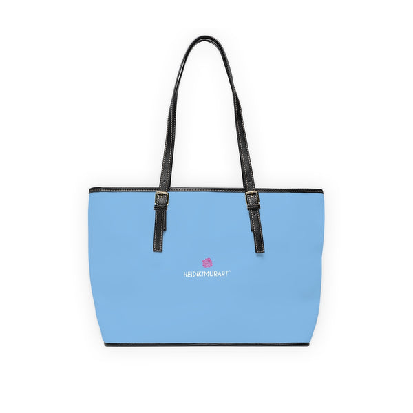 Light Blue Zipped Tote Bag, Solid Light Blue Color Modern Essential Designer PU Leather Shoulder Large Spacious Durable Hand Work Bag 17"x11"/ 16"x10" With Gold-Color Zippers & Buckles & Mobile Phone Slots & Inner Pockets, All Day Large Tote Luxury Best Sleek and Sophisticated Cute Work Shoulder Bag For Women With Outside And Inner Zippers
