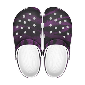 Purple Tiger Slip On Sandals, Tiger Striped Animal Print Unisex Clogs, Best Solid Blue Color Classic Tiger Striped Printed Adult's Lightweight Anti-Slip Unisex Extra Comfy Soft Breathable Supportive Clogs Flip Flop Pool Water Beach Slippers Sandals Shoes For Men or Women, Men's US Size: 3.5-12, Women's US Size: 4-12