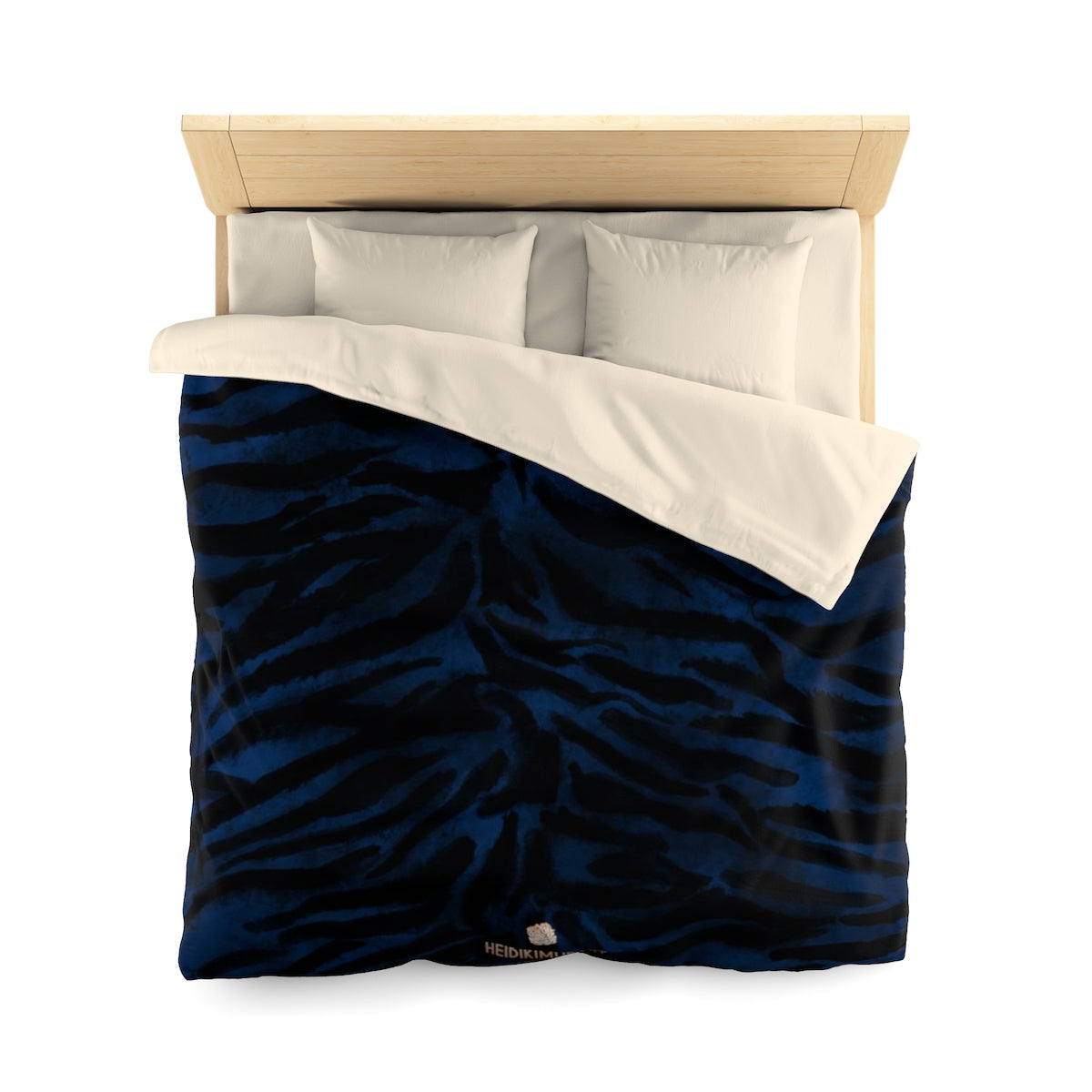 Blue Tiger Stripe Duvet Cover, Animal Print Queen/Twin Size Microfiber Cover-Made in USA-Duvet Cover-Queen-Cream-Heidi Kimura Art LLC