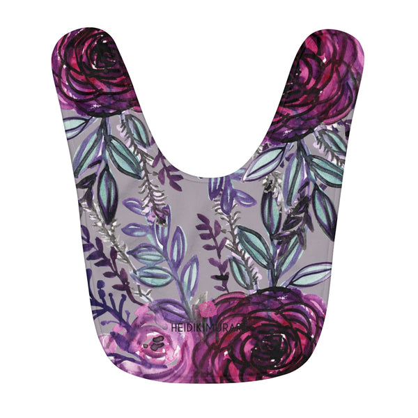 Gray Purple Floral Rose Cute Toddler Fleece Baby Bib - Designed and Made in USA-Kids clothes-One Size-Heidi Kimura Art LLC
