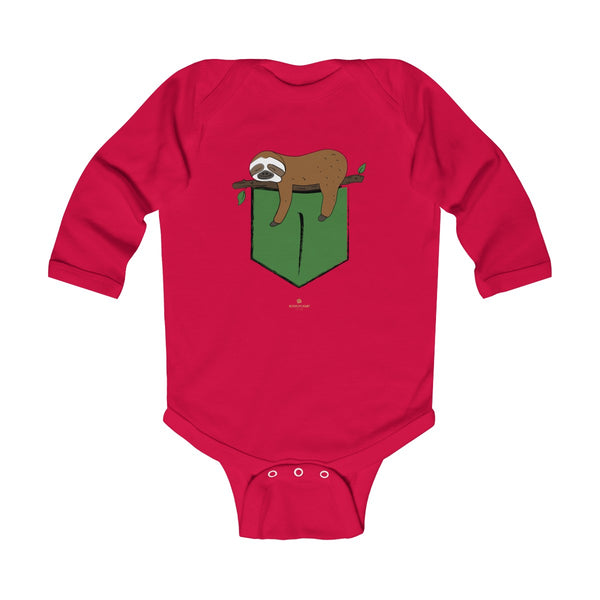 Sloth Animal Print Baby Boy or Girls Infant Kids Long Sleeve Bodysuit - Made in USA-Infant Long Sleeve Bodysuit-Red-NB-Heidi Kimura Art LLC