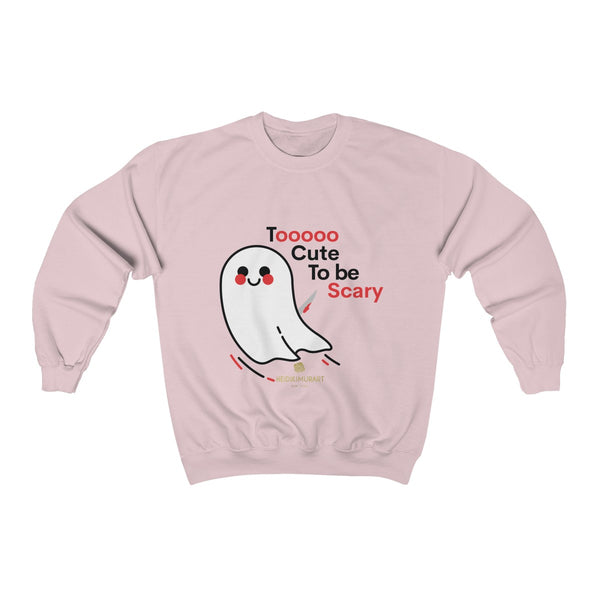 Cute Friendly White Ghost Halloween Party Shirt Unisex Crewneck Sweatshirt-Made in USA-Sweatshirt-Light Pink-S-Heidi Kimura Art LLC