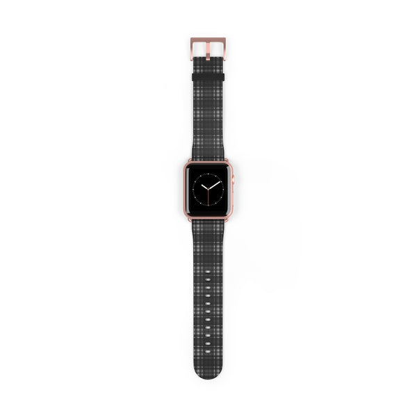 Black Gray Plaid Apple Watch Band, Tartan Print 38mm/42mm Watch Band - Made in USA-Watch Band-42 mm-Rose Gold Matte-Heidi Kimura Art LLC