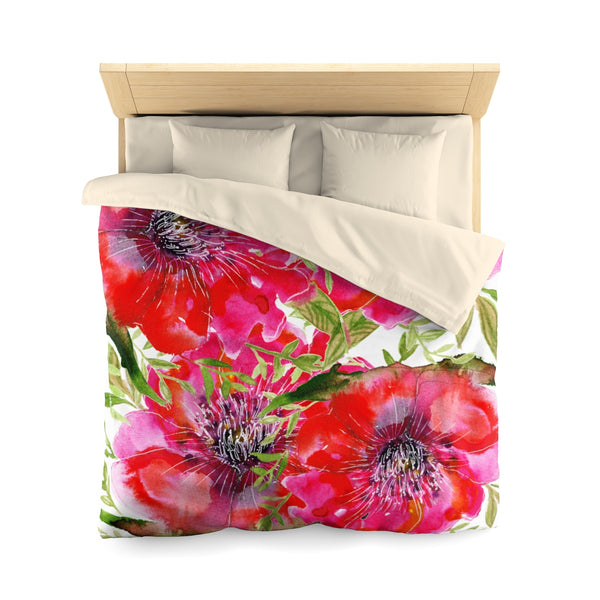 Hot Red Hibiscus Flower Floral Print Soft Polyester Microfiber Duvet Cover - Made in USA-Duvet Cover-Queen-Cream-Heidi Kimura Art LLC