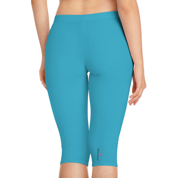 Light Blue Women's Capri Leggings, Knee-Length Polyester Capris Tights-Made in USA (US Size: XS-2XL)