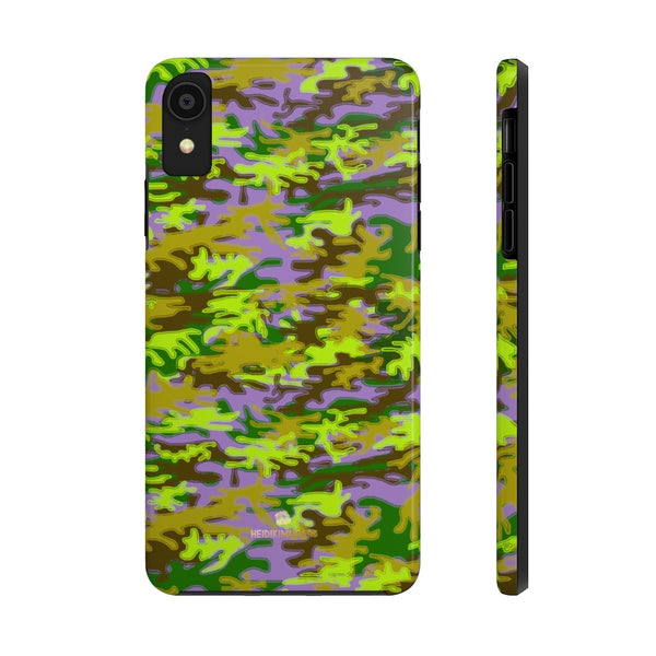 Purple Green Camo iPhone Case, Case Mate Tough Samsung Galaxy Phone Cases-Phone Case-Printify-iPhone XR-Heidi Kimura Art LLC