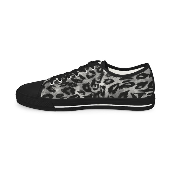 Grey Leopard Men's Tennis Shoes, Animal Print Leopard Animal Print Best Breathable Designer Men's Low Top Canvas Fashion Sneakers With Durable Rubber Outsoles and Shock-Absorbing Layer and Memory Foam Insoles (US Size: 5-14)