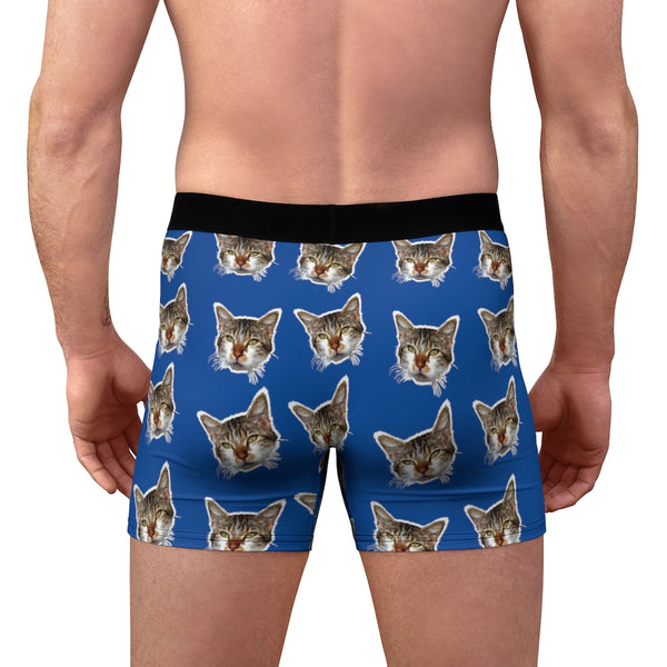 Blue Cat Print Men's Underwear, Cute Cat Boxer Briefs For Men, Sexy Hot Men's Boxer Briefs Hipster Lightweight 2-sided Soft Fleece Lined Fit Underwear - (US Size: XS-3XL) Cat Boxers For Men/ Guys, Men's Boxer Briefs Cute Cat Print Underwear