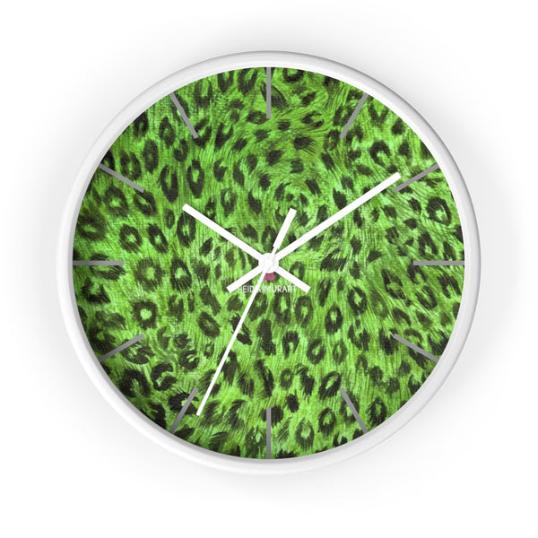 Green Leopard Print Wall Clock,  Numeric 10 inch Diameter Wall Clock, Large Round Wood Girl Children Bedroom Wall Clock