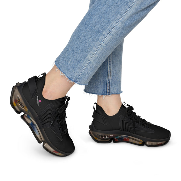 Women's Black Mesh Sneakers, Solid Black Color Mesh Sneakers For Women (US Size: 5.5-12)