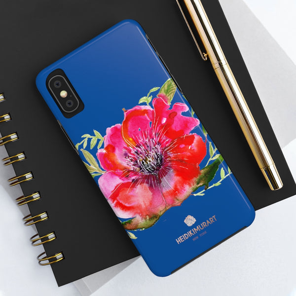 Blue Red Hibiscus Phone Case, Floral Print Flower Case Mate Tough Phone Cases-Made in USA - Heidikimurart Limited 