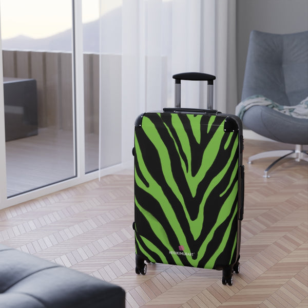 Green Zebra Print Suitcases, Zebra Striped Animal Print Designer Suitcase Luggage (Small, Medium, Large)