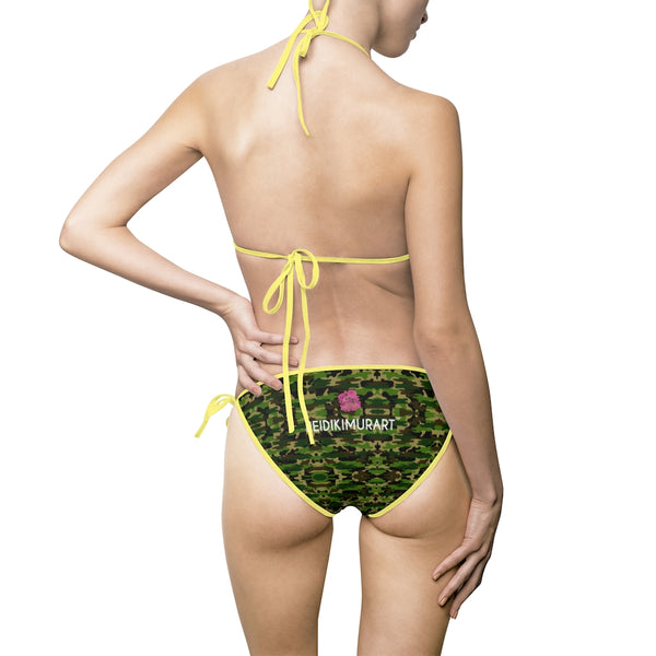 Green Camo Women's Bikini Swimsuit, 2-Piece Army Print Best Fashion Bikinis For Ladies (Size: S-5XL)