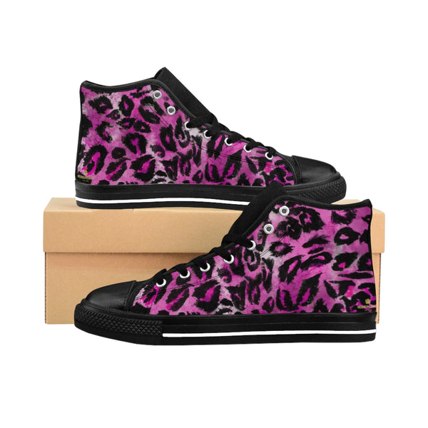 Bubble Pink Leopard Animal Print Premium Men's High-top Fashion Sneakers-Men's High Top Sneakers-Heidi Kimura Art LLC
