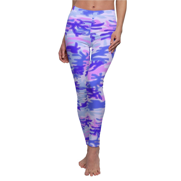 Purple Pink Camo Army Print Women's Dressy Long Casual Leggings- Made in USA-All Over Prints-Heidi Kimura Art LLC