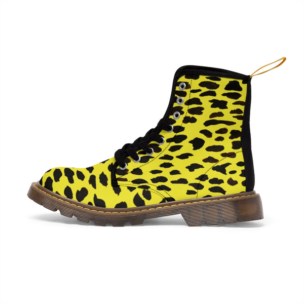 Yellow Cheetah Ladies' Boots, Designer Animal Print Printed Fashion Boots For Ladies, Unique Leopard Cheetah Big Cats Printed Modern Essential Casual Fashion Hiking Boots, Canvas Hiker's Shoes For Mountain Lovers, Stylish Premium Combat Boots, Designer Women's Winter Lace-up Toe Cap Hiking Boots Shoes For Women (US Size 6.5-11)