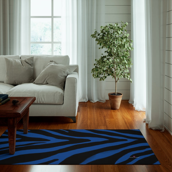 Zebra Animal Print Dornier Rug, Blue and Black Zebra Stripes Animal Print Woven Indoor Carpet For Home or Office, Modern Basics Essential Premium Best Designer Durable Woven Skid-Resistant Premium Polyester Indoor Carpet Area Rug - Printed in USA (Size: 20"x32"(1'-8"x2'-8"), 35"×63"(2'-11"x5'-3"), 63"×84"(5'-3"x7'-0"))