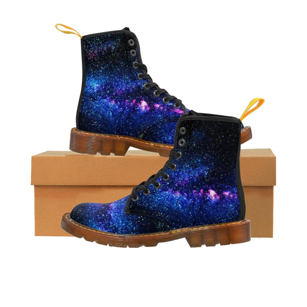 Galaxy Print Men Hiker Boots, Mysterious Space Print Best Colorful Print Men's Canvas Winter Laced Up Hiking Boots Anti Heat + Moisture Designer Best Men's Winter Combat Hunting Style Boots (US Size: 7-10.5)