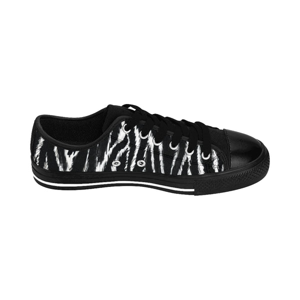 Wild Zebra Men's Sneakers, Zebra Stripe Animal Print Low Top Shoes-Shoes-Printify-Black-US 9-Heidi Kimura Art LLC Classic Zebra Men's Sneakers, Wild Zebra Stripe Animal Print Men's Low Tops, Premium Men's Nylon Canvas Tennis Fashion Sneakers Shoes (US Size: 7-14)