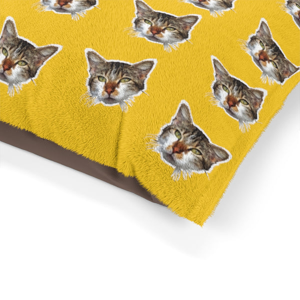 Yellow Cat Pet Bed, Solid Color Machine-Washable Pet Pillow With Zippers-Printed in USA-Pets-Printify-Heidi Kimura Art LLC