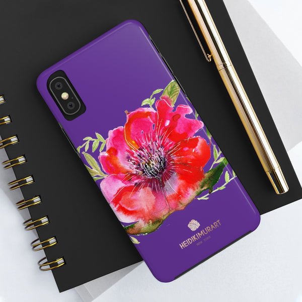 Purple Red Hibiscus Phone Case, Floral Print Flower Case Mate Tough Phone Cases-Made in USA - Heidikimurart Limited 