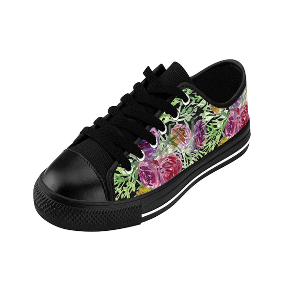 Black Floral Rose Women's Sneakers, Flower Print Best Tennis Casual Shoes For Women (US Size: 6-12)