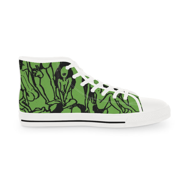 Green Nude Art Men's High Tops, Modern Minimalist Best Men's High Top Sneakers