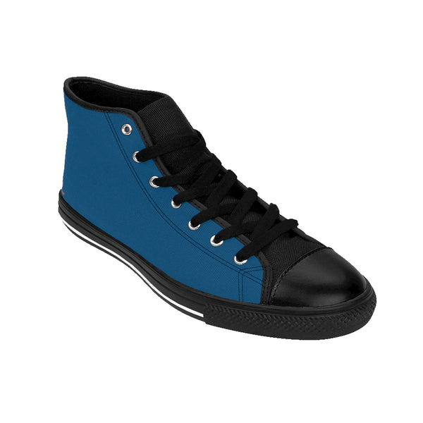 Teal Blue Solid Color Premium Quality Men's High-Top Sneakers Fashion Tennis Shoes-Men's High Top Sneakers-Heidi Kimura Art LLC