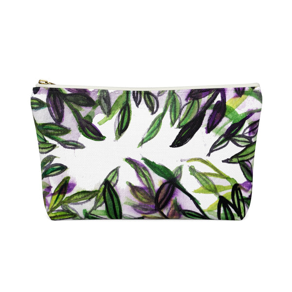 Green Foliage Print Accessory Pouch with T-bottom Makeup Bag - Made in USA-Accessory Pouch-Heidi Kimura Art LLC
