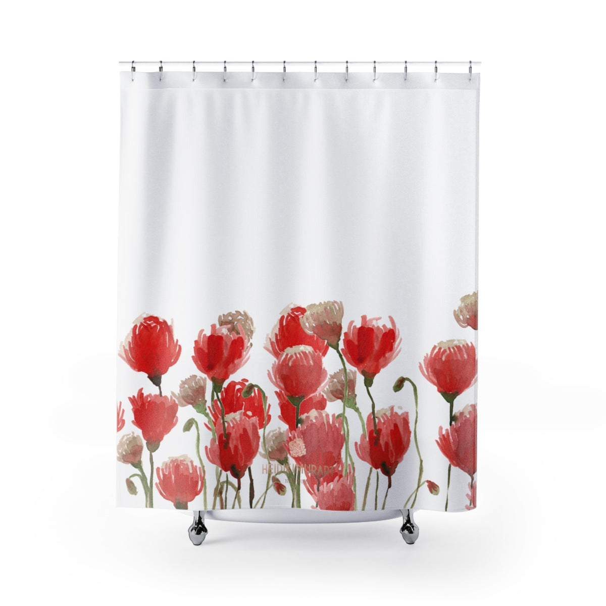 White Red Poppy Flower Floral Print Designer Polyester Shower Curtains- Made in USA-Shower Curtain-71" x 74"-Heidi Kimura Art LLC White and Red Poppy Flower Floral Print Designer Polyester Shower Curtains- Printed in USA, Premium Bathroom Shower Curtains Home Decor Large 100% Polyester 71x74 inches  