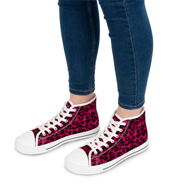 Pink Leopard Ladies' High Tops, Animal Print Best Women's High Top Sneakers