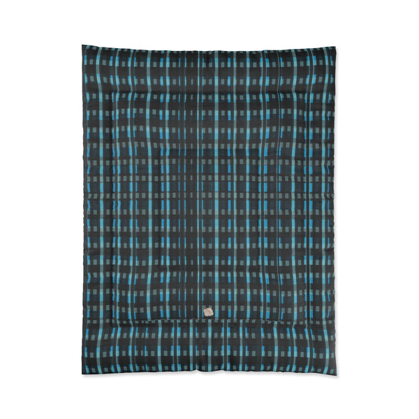 Blue Tartan Plaid Print Luxury Designer Best Comforter For King/Queen/Full/Twin Bed-Comforter-68x88-Heidi Kimura Art LLC