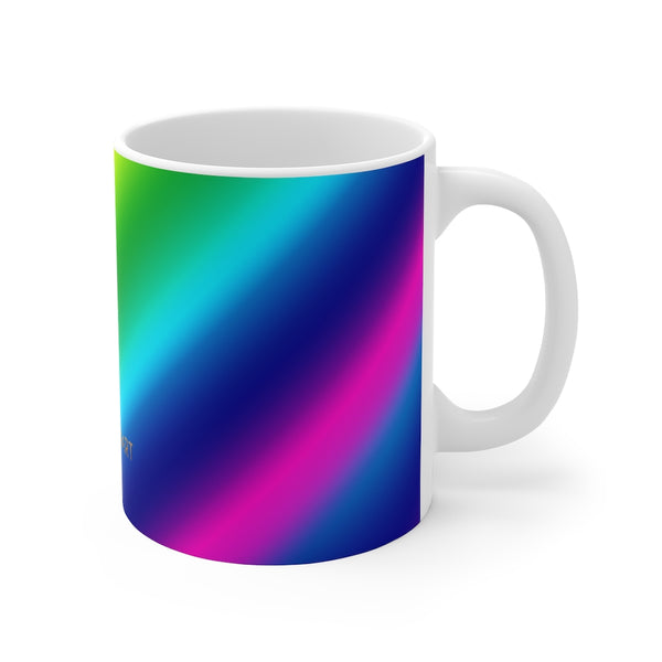 Rainbow Ombre Mug 11oz, Gay Pride Designer Cup, Coffee Tea Ceramic Cup With Rounded Corners with C-Handle - Printed in USA