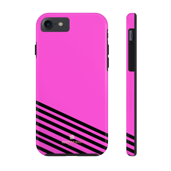 Pink Black Striped iPhone Case, Designer Case Mate Tough Samsung Galaxy Phone Cases-Phone Case-Printify-iPhone 7, iPhone 8 Tough-Heidi Kimura Art LLC