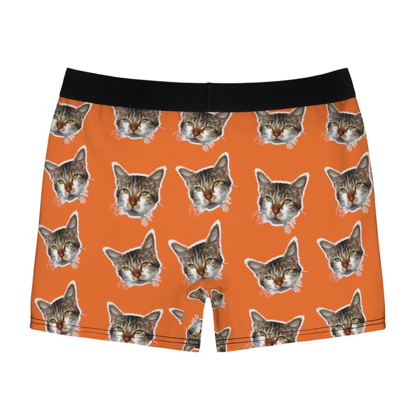 Orange Cat Print Men's Underwear, Cute Cat Boxer Briefs For Men, Sexy Hot Men's Boxer Briefs Hipster Lightweight 2-sided Soft Fleece Lined Fit Underwear - (US Size: XS-3XL) Cat Boxers For Men/ Guys, Men's Boxer Briefs Cute Cat Print Underwear