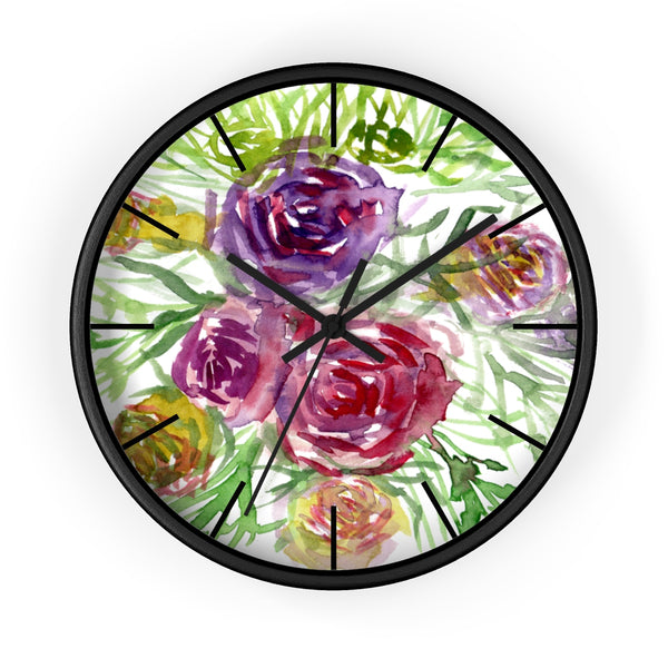 Pink Purple Floral Rose 10 inch Diameter Shabby Chic Girlie Wall Clock - Made in USA-Wall Clock-Black-Black-Heidi Kimura Art LLC
