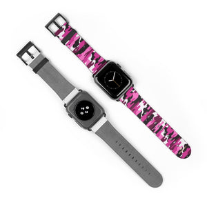 Pink White Camo Army Print 38mm/42mm Watch Band For Apple Watch- Made in USA-Watch Band-38 mm-Black Matte-Heidi Kimura Art LLC