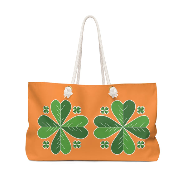 Orange Green Clover Leaf St. Patrick's Day Irish Print 24"x13"Weekender Bag- Made in USA-Weekender Bag-24x13-Heidi Kimura Art LLC