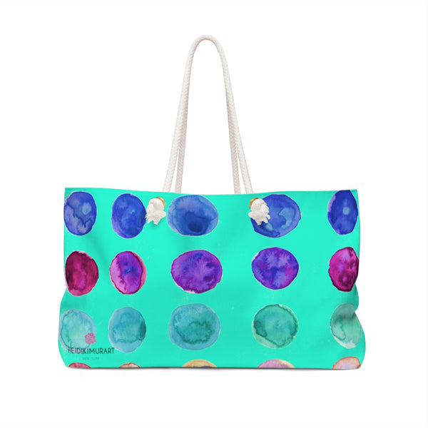 Turquoise Blue Designer Colorful Polka Dots Designer 24"x13" Weekender Bag-Weekender Bag-24x13-Heidi Kimura Art LLC