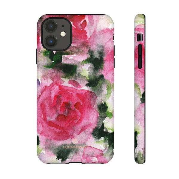 Pink Rose Floral Tough Cases, Flower Print Best Designer Phone Case-Made in USA-Phone Case-Printify-iPhone 11-Matte-Heidi Kimura Art LLC