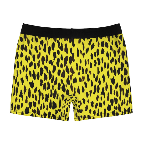 Yellow Cheetah Men's Boxer Briefs, Animal Skin Printed Modern Simple Essential Designer Best Underwear For Men, Best Underwear For Men Sexy Hot Men's Boxer Briefs Hipster Lightweight 2-sided Soft Fleece Lined Fit Underwear - (US Size: XS-3XL)
