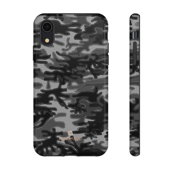 Grey Camouflage Phone Case, Army Military Print Tough Designer Phone Case -Made in USA-Phone Case-Printify-iPhone XR-Glossy-Heidi Kimura Art LLC