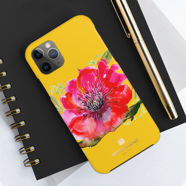 Yellow Red Hibiscus Phone Case, Floral Print Flower Case Mate Tough Phone Cases-Made in USA - Heidikimurart Limited 